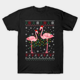 Flamingo Lights Tangled Ugly Sweater Christmas Animals T-Shirt